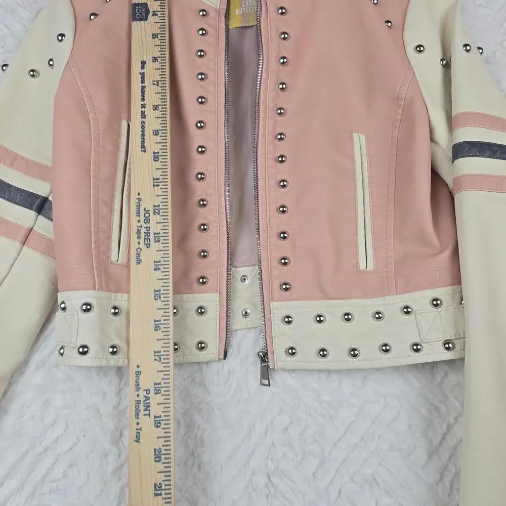 Urban Outfitters Pink and Cream Studded Leather Jacket